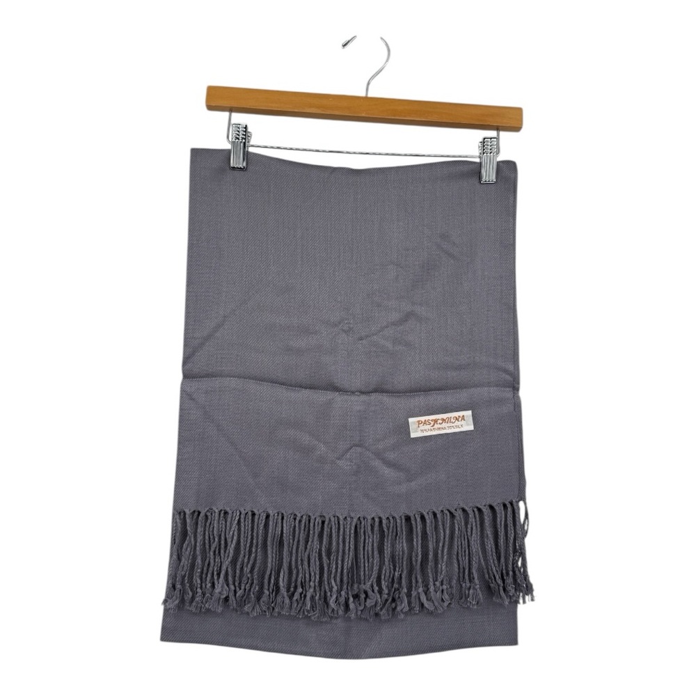 Luxury 70% Pashmina 30% Silk Shawl Gray Fringe Wrap New